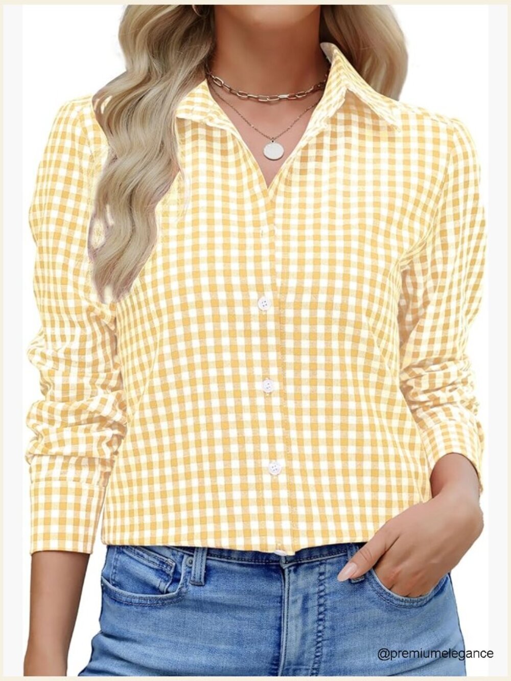 Women Slim Fit Gingham Button Down Long Sleeve Blouse Plaid Business Casual Top